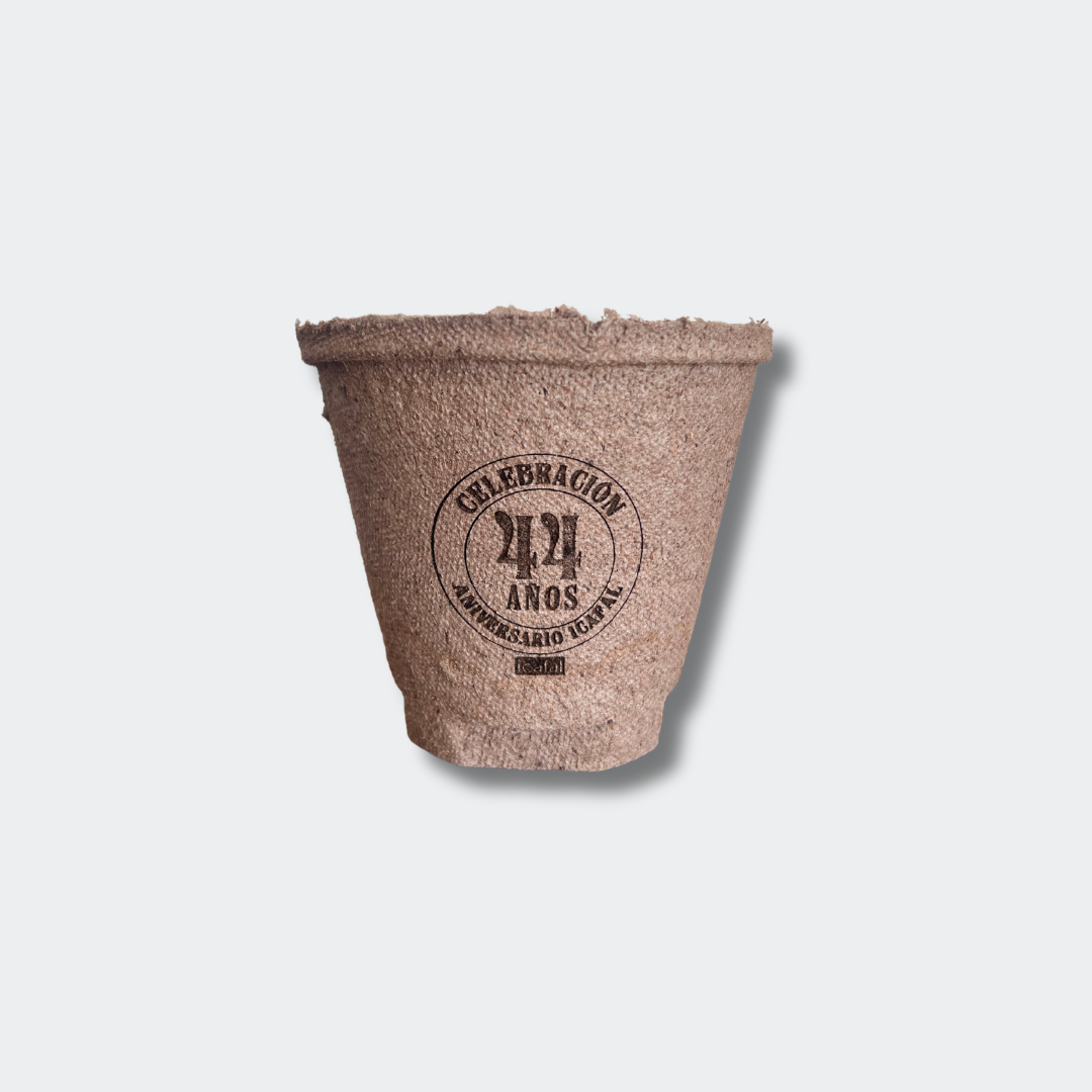macetero de turba vegetal grabado láser con el logo de la empresa