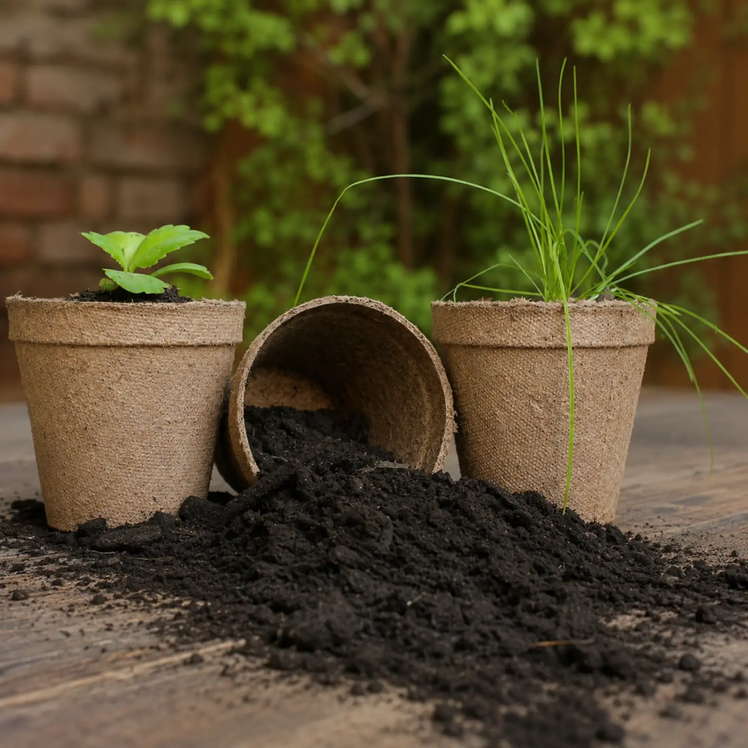 maceteros de turba vegetal con plantas