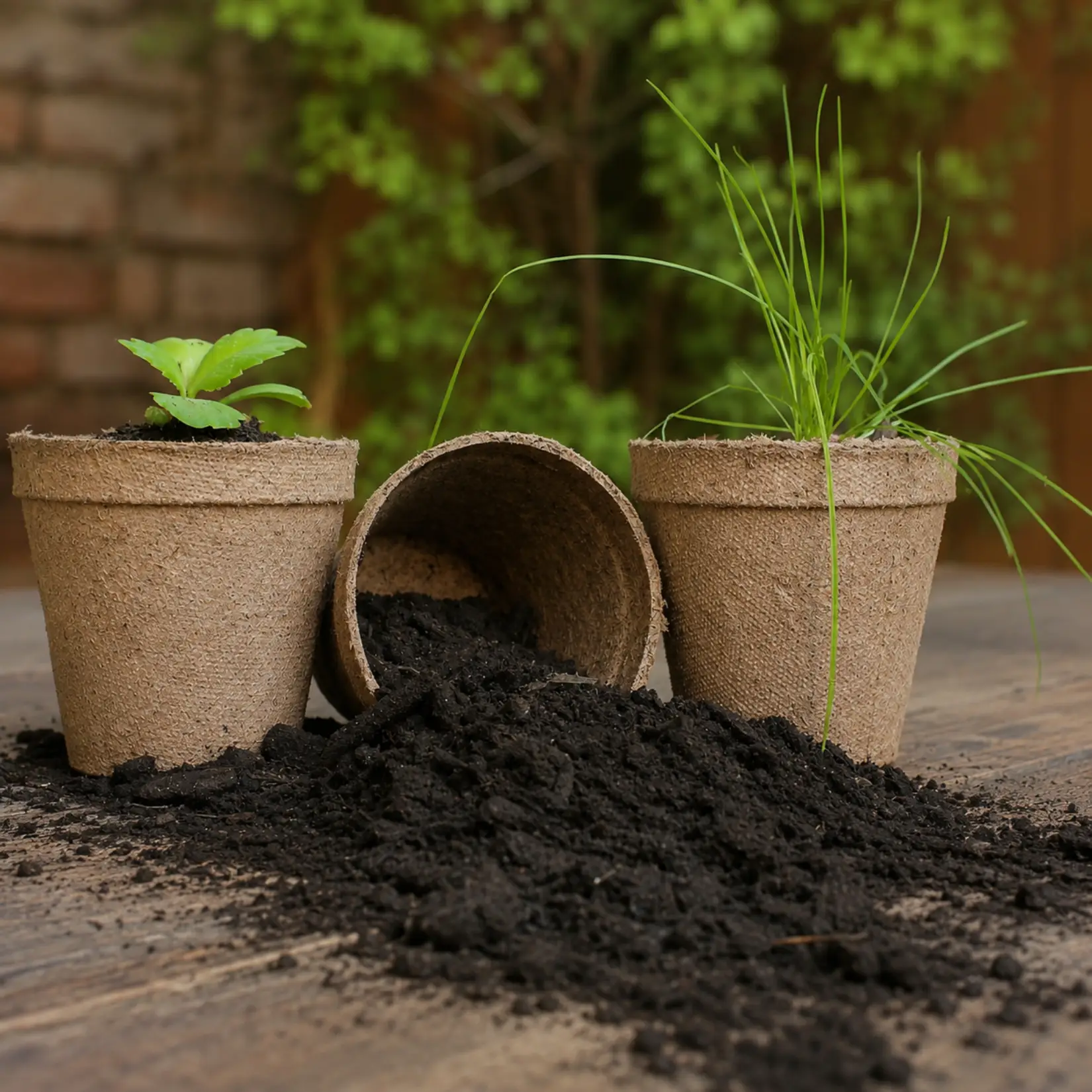 maceteros de turba vegetal con plantas